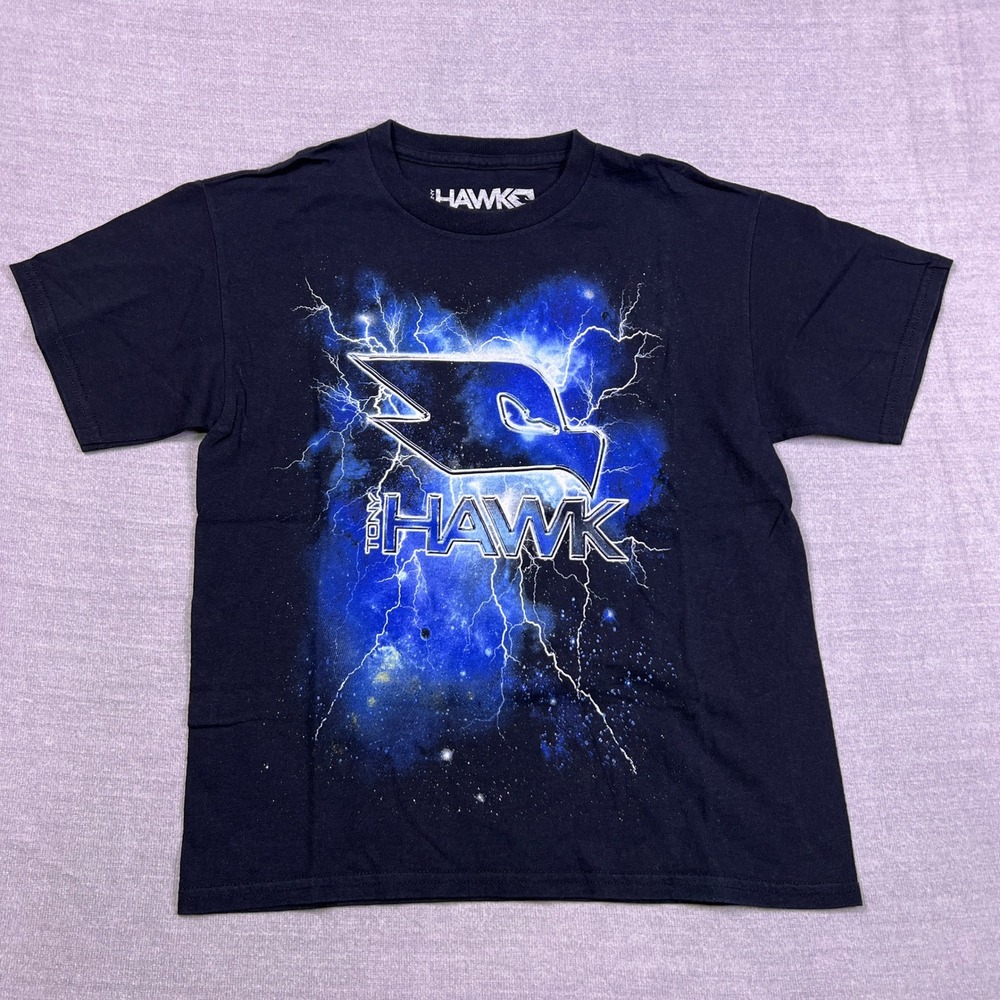 Tony Hawk Lightning Logo Graphic Short Sleeve T-Shirt Kids Medium Black Cotton